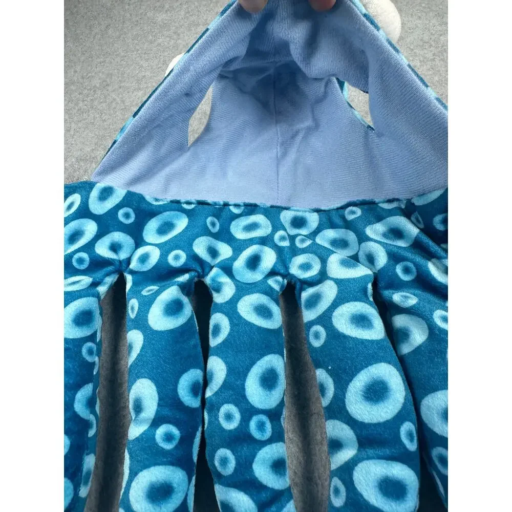 Octopus Dog Costume Blue Circle Print Plush Hood